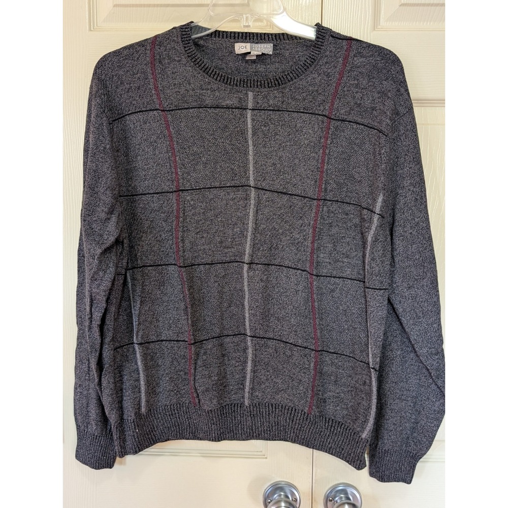 Joseph Abboud Preppy Grey Grid Knit Crewneck Sweater Men XL Cotton Y2K Clubhouse